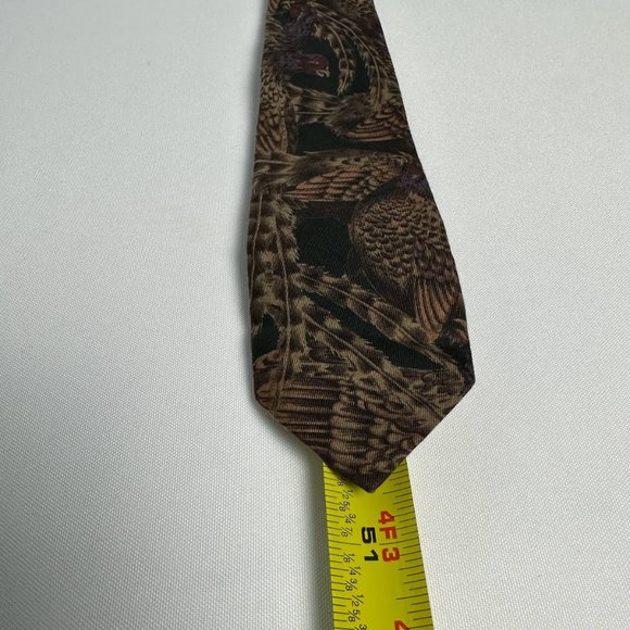 Vintage Daniel Adam Slim Narrow Tie Dark Brown Green Bird Picture Pattern Fancy - Picture 4 of 5